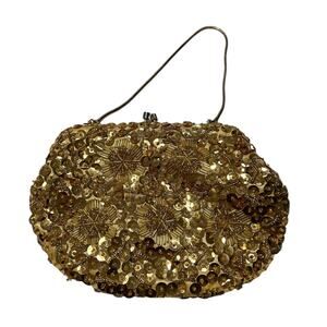 Vintage Gold Beaded and Sequined Evening Bag EUC